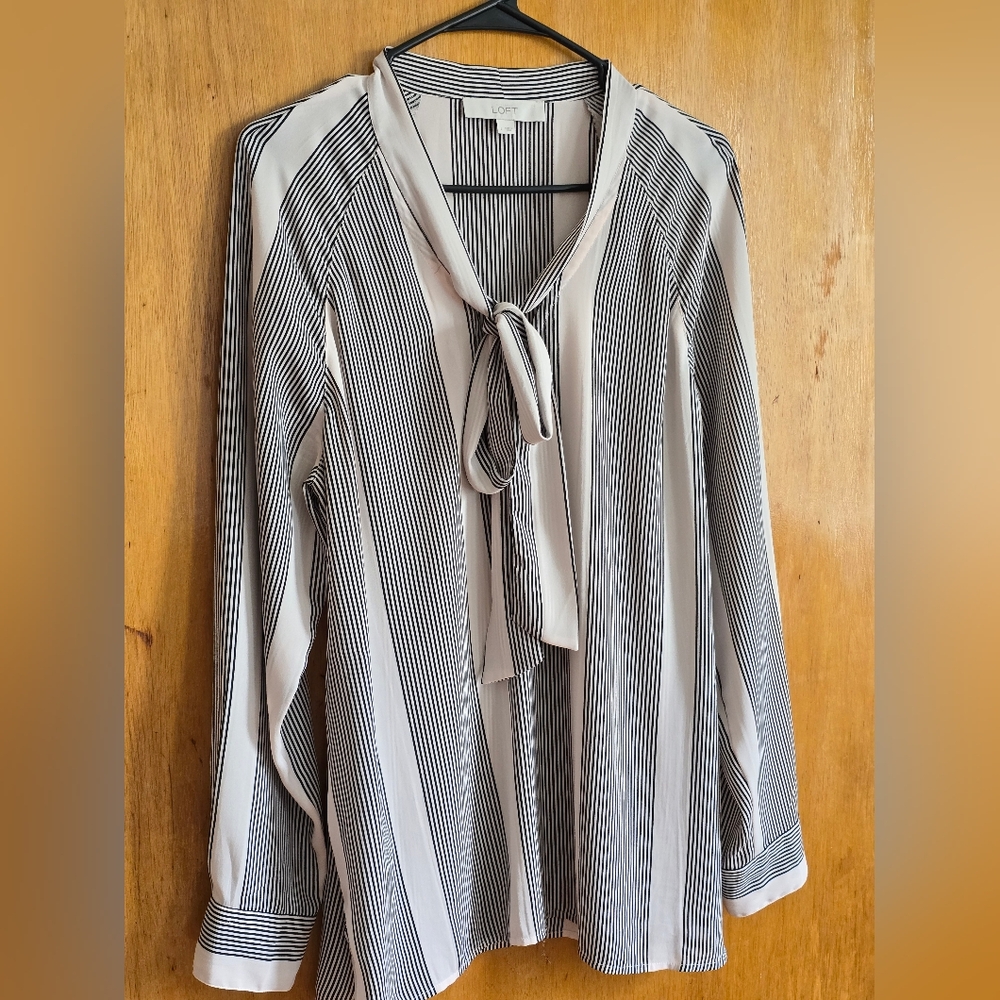 LOFT Blue Tie Front Blouse with Relaxed Fit